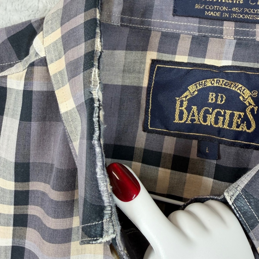 BD Baggies Mens Chatham Cloth Plaid Button Down Shirt Grey Black Tan Large - Picture 12 of 16